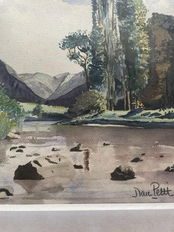Acquerello incorniciato e firmato Paesaggio montano-Aquarelle encadrée signée Paysage de montagne – Image 8