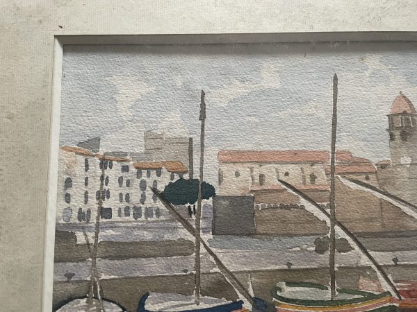 Acquerello incorniciato firmato Collioure-aquarelle encadrée vue de Collioure signée – Image 7
