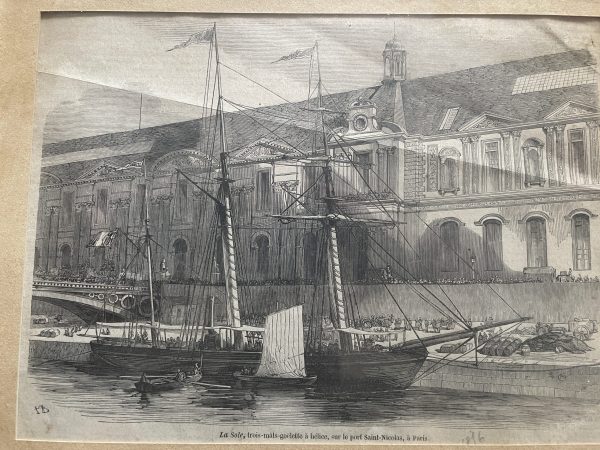 Gravure encadrée Port Saint Nicolas Paris-Incizione incorniciato Port Saint Nicolas Paris - barca sulla Seine ( – Image 6