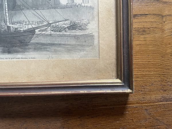 Gravure encadrée Port Saint Nicolas Paris-Incizione incorniciato Port Saint Nicolas Paris - barca sulla Seine ( – Image 4