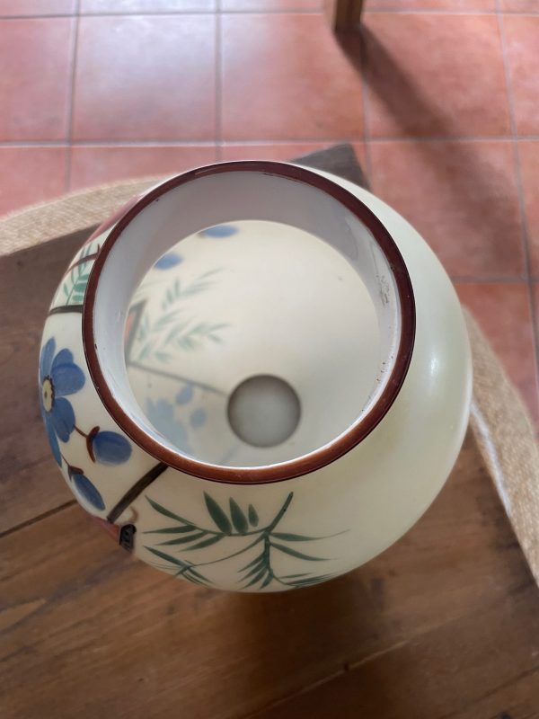 Vaso in opalino con decoro floreale e di uccelli, anni '900-Vase en opaline décor floral et oiseaux années 1900 – Image 6