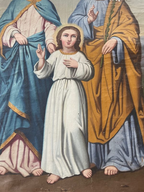Olio su tela con cornice Sacra Famiglia XIX secolo-Huile sur toile encadrée Sainte Famille 19ème siècle – Image 2