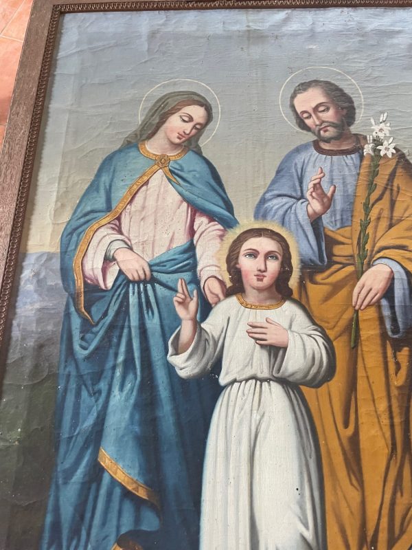 Olio su tela con cornice Sacra Famiglia XIX secolo-Huile sur toile encadrée Sainte Famille 19ème siècle – Image 3