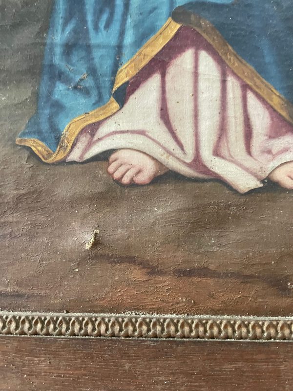 Olio su tela con cornice Sacra Famiglia XIX secolo-Huile sur toile encadrée Sainte Famille 19ème siècle – Image 5