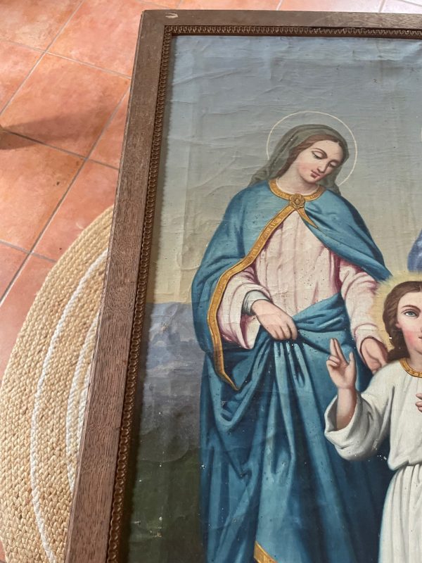 Olio su tela con cornice Sacra Famiglia XIX secolo-Huile sur toile encadrée Sainte Famille 19ème siècle – Image 6