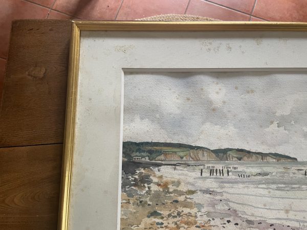 Acquerello incorniciato - Pourville - Normandia - Firmato-Aquarelle encadrée - Pourville- Normandie- Signée – Image 6