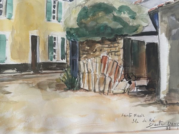 Acquerello con cornice Dante Donzelli (1909-1999) Ile de Ré Francia-Aquarelle encadrée Dante Donzelli (1909-1999) Ile de Ré France – Image 5