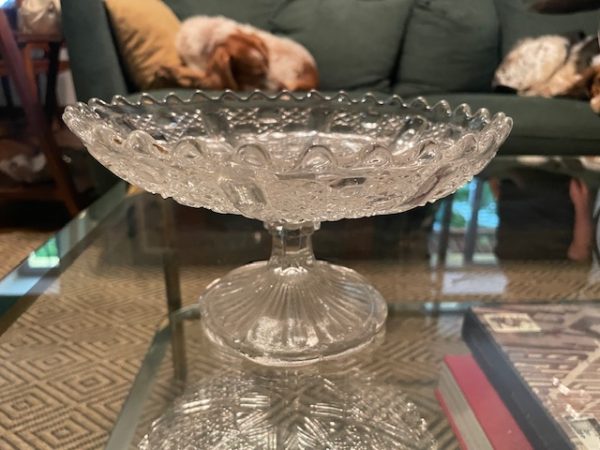 Tazza di caramelle su piedistallo in vetro stampato-Coupe drageoir sur piedouche en verre moulé – Image 2