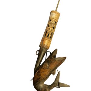 Pipe de cérémonie Bamun Cameroun effigie de poisson-Pipa cerimoniale Bamun del Camerun con effigie di pesce