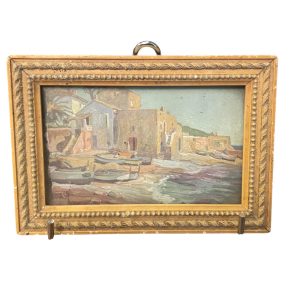 Aquarelle encadrée Port de pêche dans la Méditerranée - Acquerello incorniciato di un porto di pescatori nel Mediterraneo