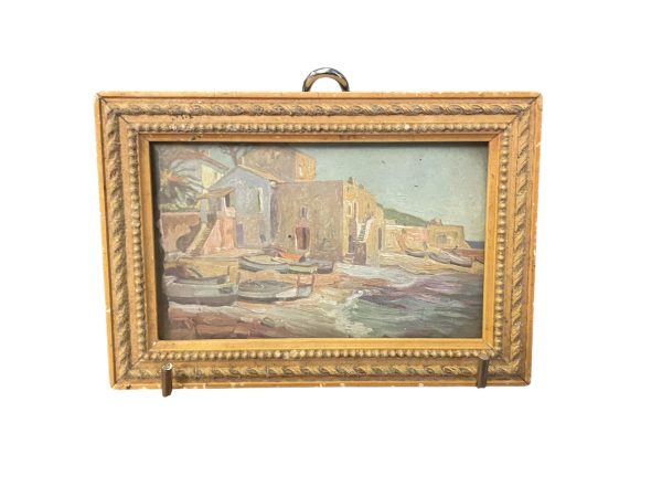 Aquarelle encadrée Port de pêche dans la Méditerranée - Acquerello incorniciato di un porto di pescatori nel Mediterraneo