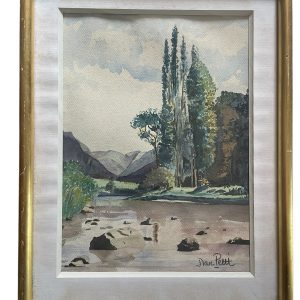 Acquerello incorniciato e firmato Paesaggio montano-Aquarelle encadrée signée Paysage de montagne