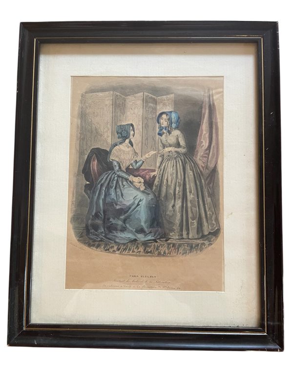 Incisione incorniciata di moda parigina del XIX secolo-Gravure de mode parisienne encadrée 19ème siècle