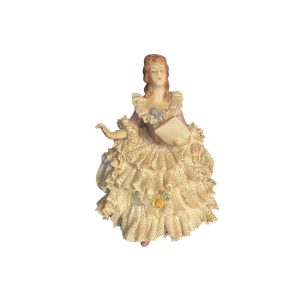 Figurine en porcelaine de Dresde Femme avec robe-Figurina in porcellana di Dresda Donna con vestito