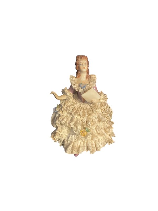 Figurine en porcelaine de Dresde Femme avec robe-Figurina in porcellana di Dresda Donna con vestito
