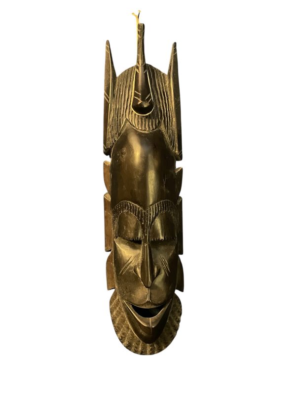 Masque africain à suspendre en bois noir-Maschera africana appesa in legno nero