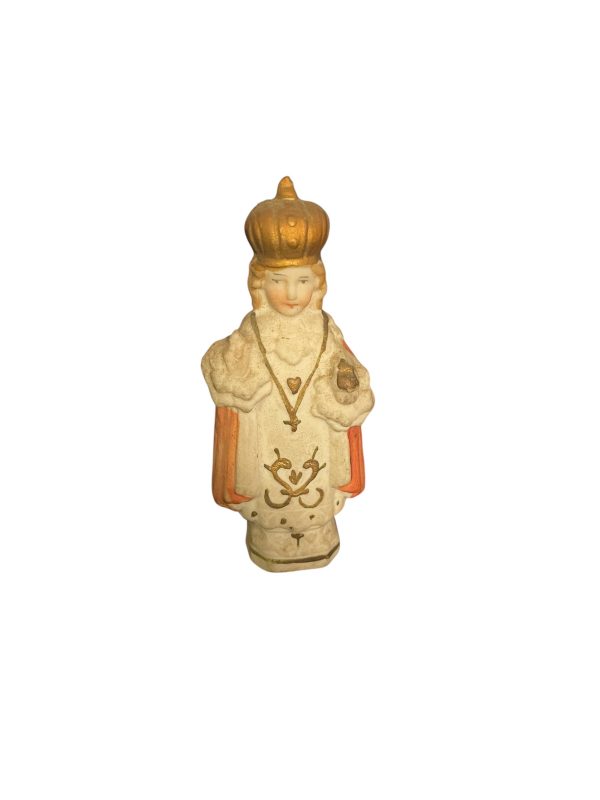 Statuette Enfant Jésus de Prague en porcelaine biscuit polychrome France-Statuetta del Bambino Gesù di Praga in porcellana biscuit policroma Francia