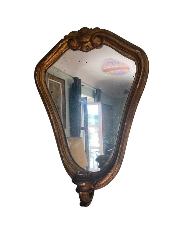 Specchio in legno dorato con ramo luminoso-Miroir en bois doré avec branche de lumière