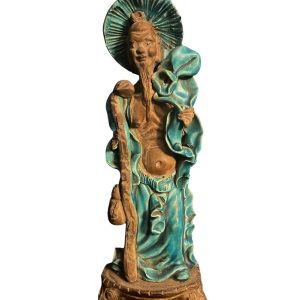 Chine Statuette homme Chine en grès émaillé bleu turquoise-Statuetta cinese di un uomo in gres smaltato blu turchese