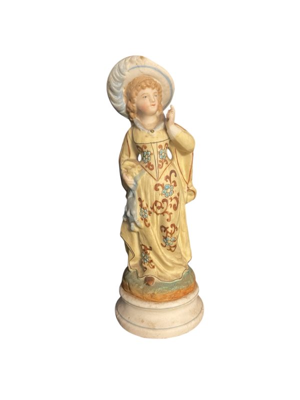 Figurine en biscuit polychrome jeune femme travail allemand-Figurina in bisquit policroma raffigurante una giovane donna, opera tedesca