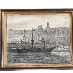 Gravure encadrée Port Saint Nicolas Paris-Incisione incorniciato Port Saint Nicolas Paris - barca sulla Seine