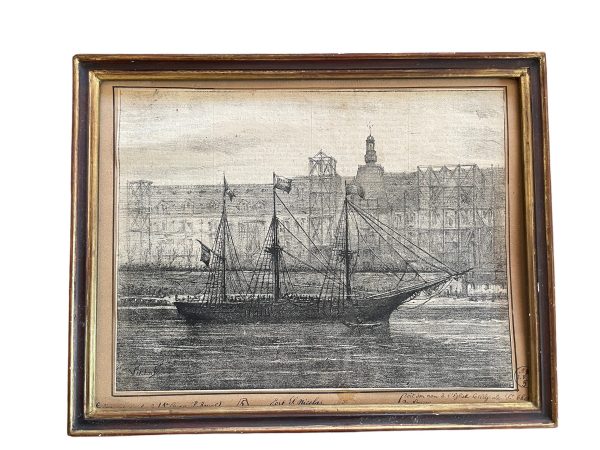 Gravure encadrée Port Saint Nicolas Paris-Incisione incorniciato Port Saint Nicolas Paris - barca sulla Seine