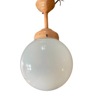 Lampadario a sospensione in vetro bianco e metallo verniciato-Lustre suspension verre blanc et métal peint