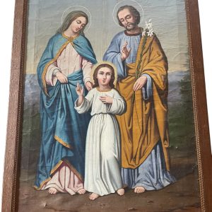 Olio su tela con cornice Sacra Famiglia XIX secolo-Huile sur toile encadrée Sainte Famille 19ème siècle