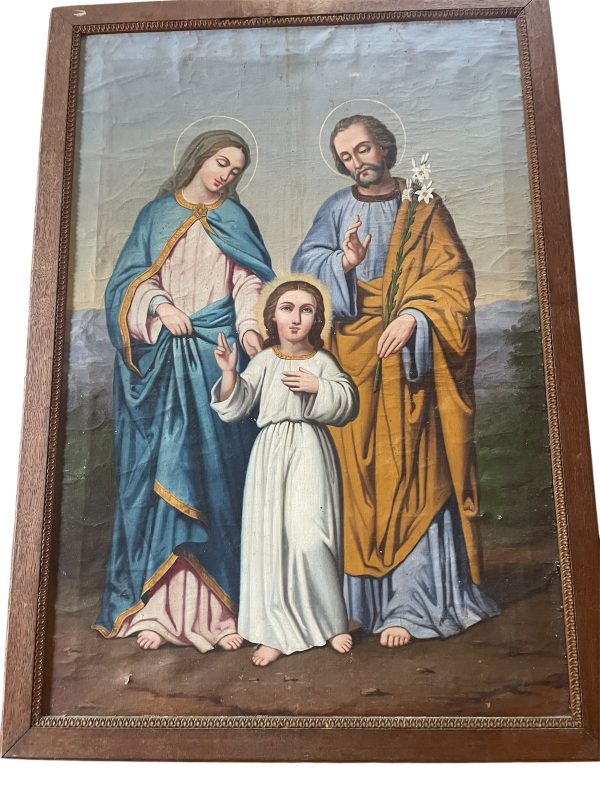 Olio su tela con cornice Sacra Famiglia XIX secolo-Huile sur toile encadrée Sainte Famille 19ème siècle