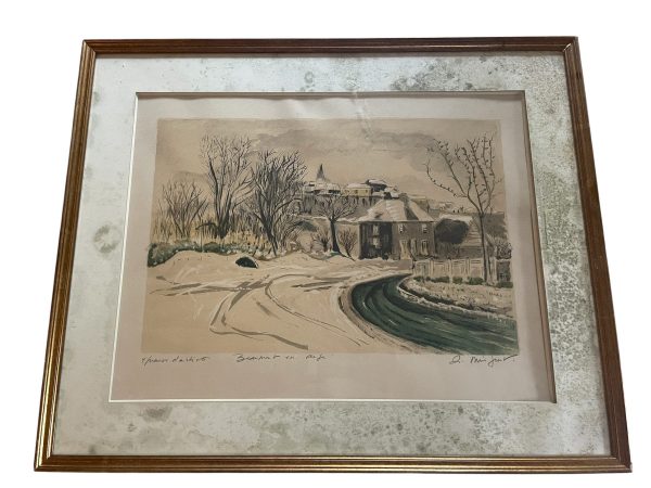 Prova d'artista incorniciata firmata Beaumont en Auge Normandia-Epreuve d'artiste encadrée signée Beaumont en Auge Normandie