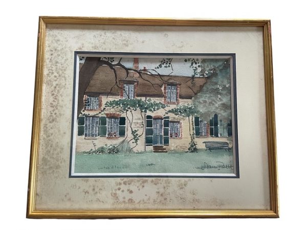 Acquerello incorniciato - Casa - Normandia - Firmato-Aquarelle encadrée - Maison- Normandie- Signée