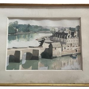 Acquerello incorniciato - Auray - Saint Goustan - Bretagna - Firmato-Aquarelle encadrée - Auray- Saint Goustan - Bretagne- Signée