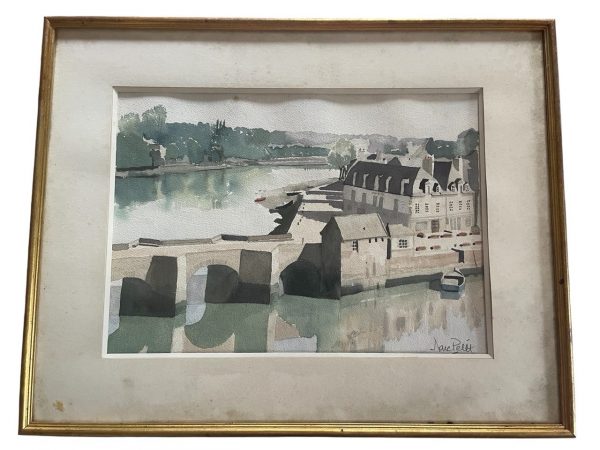 Acquerello incorniciato - Auray - Saint Goustan - Bretagna - Firmato-Aquarelle encadrée - Auray- Saint Goustan - Bretagne- Signée