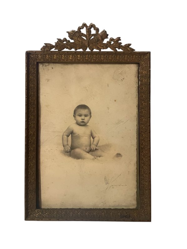 Cornice portafoto in vetro e ottone in stile Luigi XVI-Cadre photo en verre et laiton-style Louis XVI