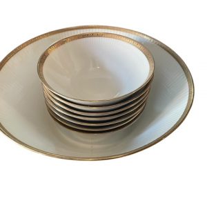 Set di frutta in porcellana bianca e oro bavarese-Service à fruits en porcelaine blanche et dorée de Baviere
