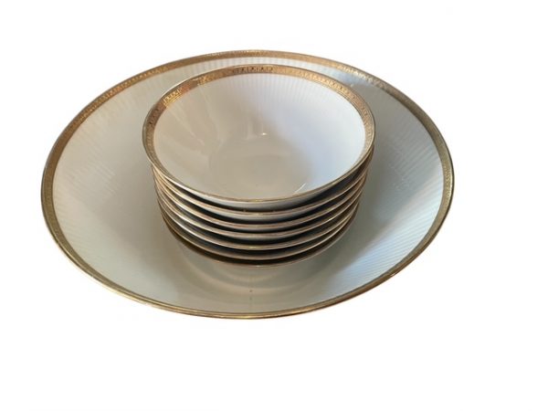 Set di frutta in porcellana bianca e oro bavarese-Service à fruits en porcelaine blanche et dorée de Baviere