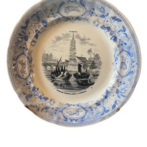 Assiette parlante en faïence- La tour de porcelaine à Nanking-Piatto di terracotta parlante