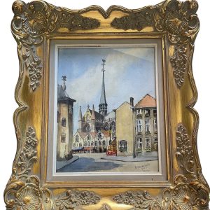 Acquerello incorniciato "Vista di Furnes" 1965-Aquarelle encadrée "Vue de Furnes" 1965