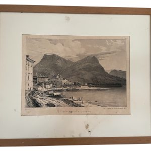 Stampa incorniciata Vista del Lago Maggiore di Lugano-Gravure encadrée Vue de Lugano Lac Majeur