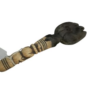 Cuillère à dents en bois sculpté avec manche en os, art tribal africain-Cucchiaio dentato in legno intagliato con manico in osso, arte tribale africana