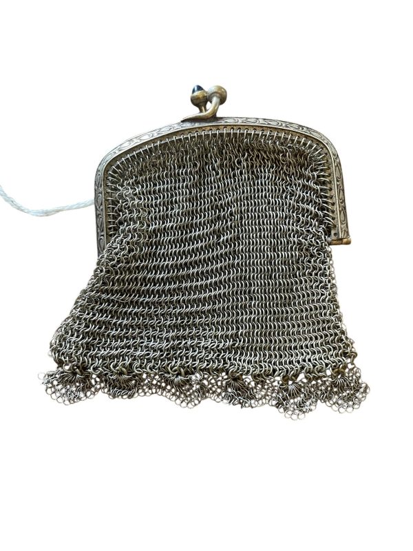 Borsa a rete metallica argentata degli anni '900-Porte monnaie en mailles de métal argenté année 1900
