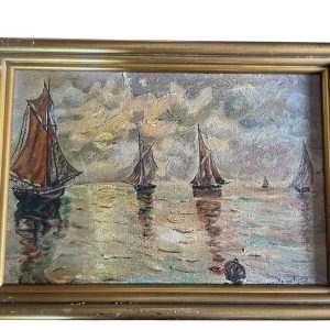 Olio su tela "Barche a vela" - Francia - Huile sur toile "Voiliers" - France