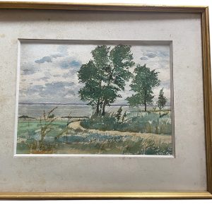 Aquarelle encadrée signée Baie de Somme au Cap Hornu-Acquerello incorniciato firmato Baie de Somme a Cap Hornu