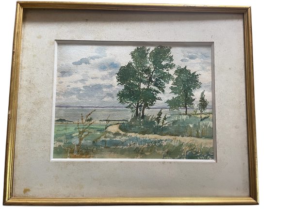 Aquarelle encadrée signée Baie de Somme au Cap Hornu-Acquerello incorniciato firmato Baie de Somme a Cap Hornu