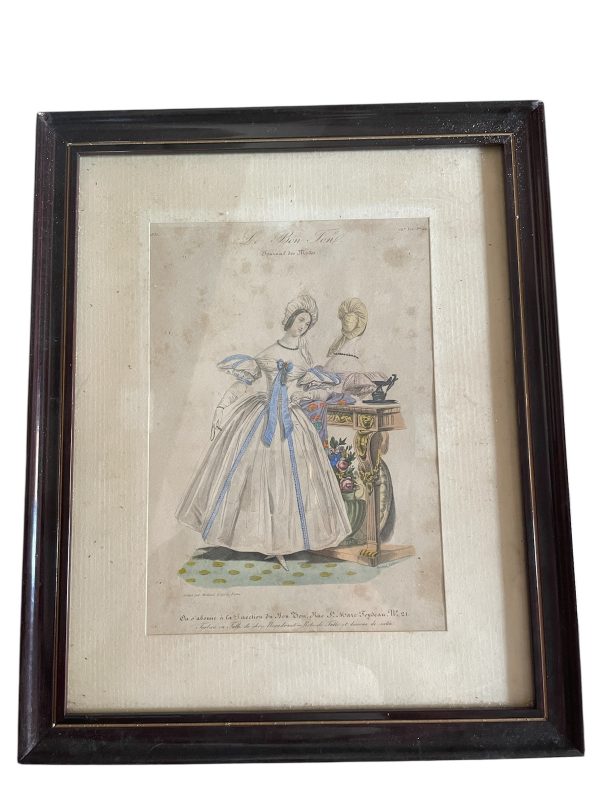 Incisione incorniciata di moda parigina del XIX secolo-Gravure de mode parisienne encadrée 19ème siècle