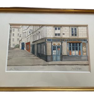 Acquerello incorniciato firmato Chez Julien Paris-Aquarelle encadrée signée Chez Julien Paris